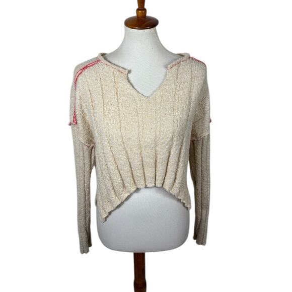 BDG Soft Knit Cream Casual Notch Neck Cropped Pullover Sweater Size S - Picture 2 of 6
